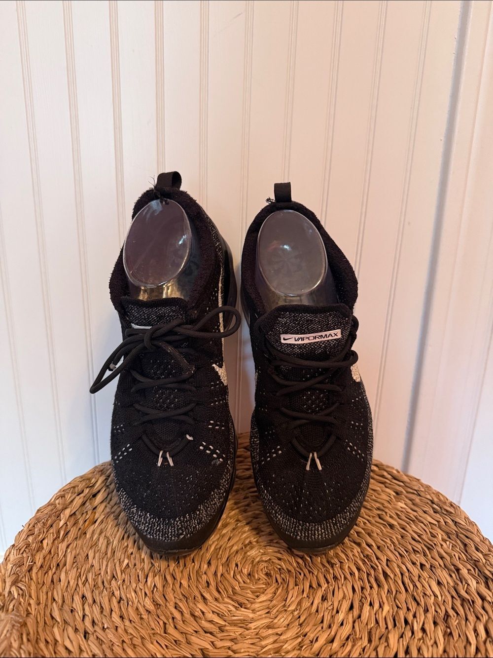 Nike Black and White Flyknit VaporMax Running Shoes - Picture 7 of 8